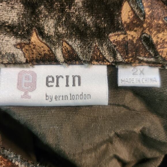 VTG Y2K Erin London Blazer Jacket 2X Womens Velvet Green Rustic Floral Fairy Art - Picture 14 of 16